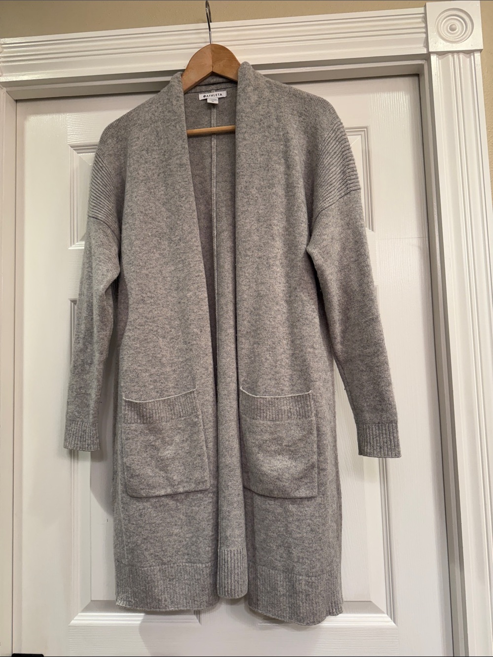 Athleta Light Gray Open-Front Wool and Cashmere Cardigan